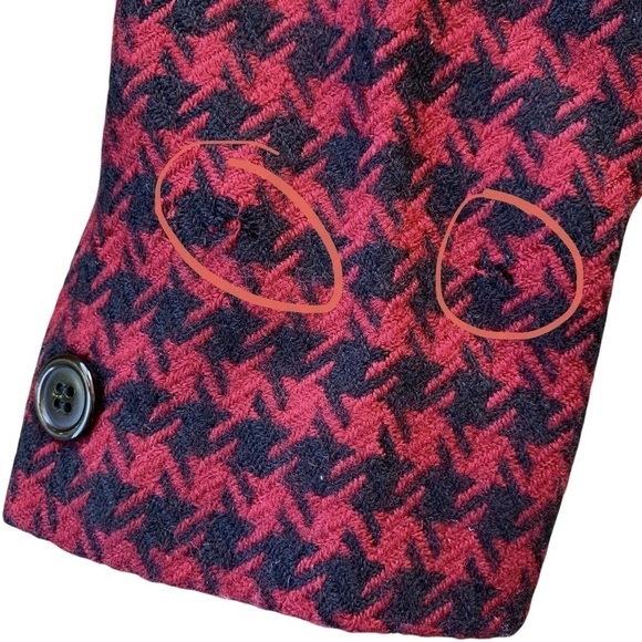 Vtg Anne Klein II Wool Cashmere Houndstooth Cropped Jacket Red Black Size 8 - Picture 6 of 9